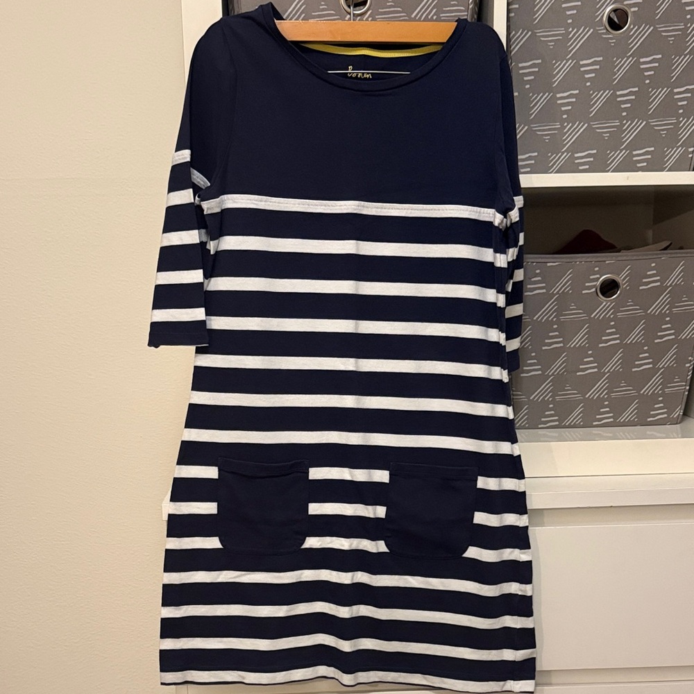 Boden Navy and White Striped Midi Dress